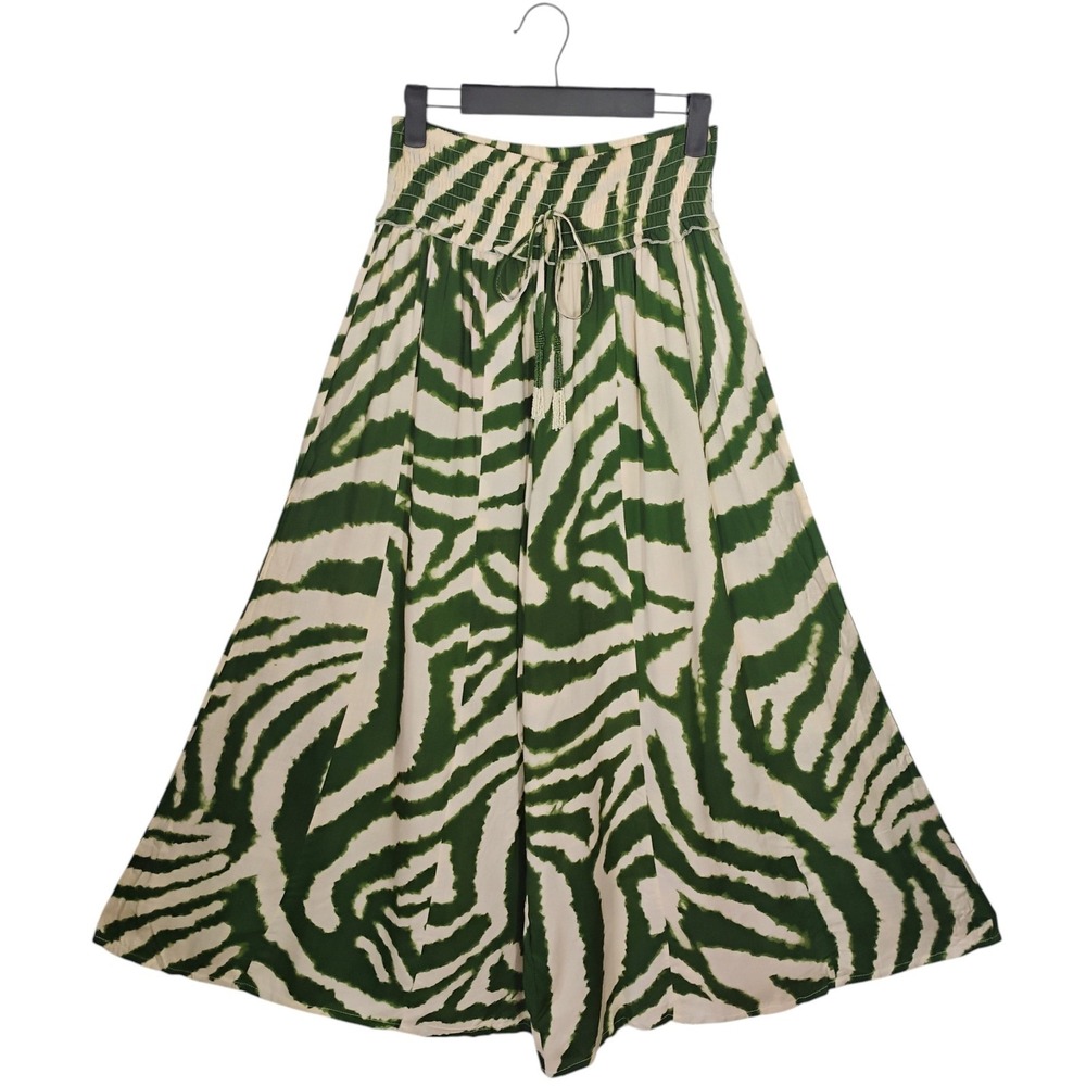 True Destinations Super Wide Leg Womens Medium‎ Green Cream Palazzo Boho Tassels